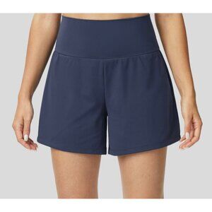 Halara Super High Waisted Yoga Shorts Sz XL Long Womens Blue Back Pocket & Side